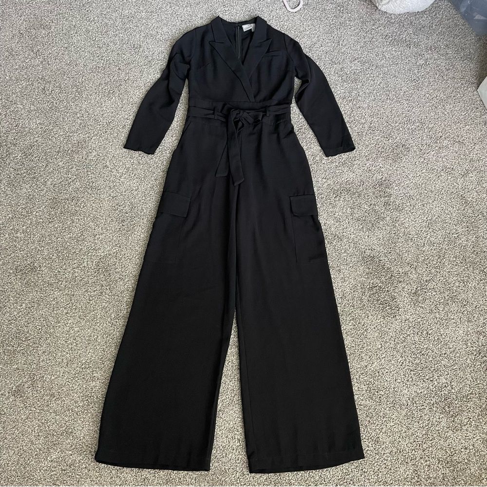 ASOS DESIGN Black Long Sleeve Tux Jumpsuit Cargo Pocket sz 6 NWOT